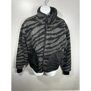 Varley Black/gray   Faux Sherpa Zip-Up Jacket S High Cowl Collar